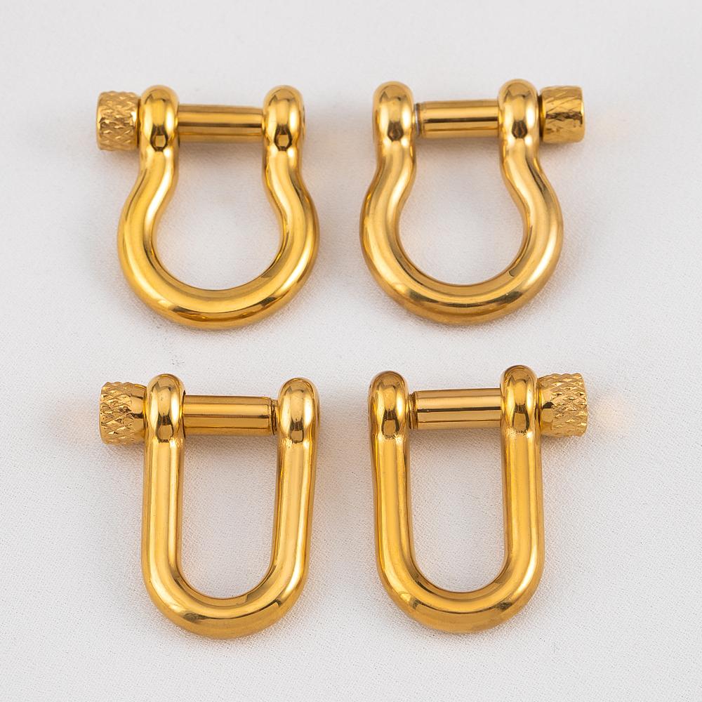 2Pcs Stainless Steel U Shape Screw Carabiner Jewelry Clasp Gold Colour Metal Horseshoe Toggle Spiral Clasp Hook Shackle Supplies