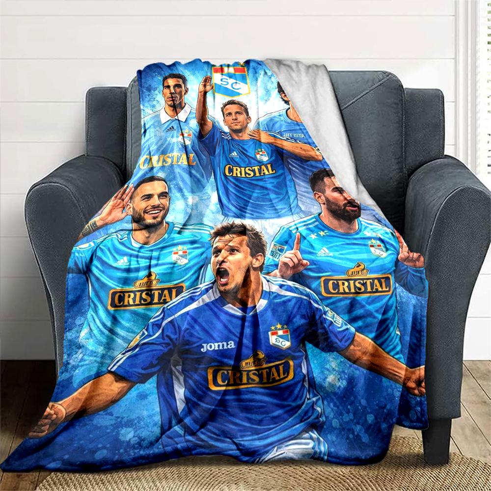 Sporting Cristal Football Team Players Collage Print Flannel Blanket Soft Warm Throw Blanket for Sofa Bed Living Room