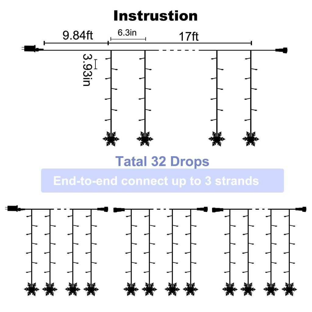 LED Snowflake Curtain & Icicle Lights, USB Decorative String Lights for Christmas & Holiday Windows