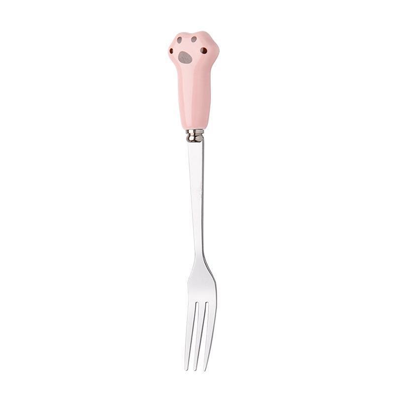 Cute Cartoon Cat Paw Fruit Fork Food Grade Stainless Steel Edges Mirror Polished Portable Tableware Fork For Adults Kids School