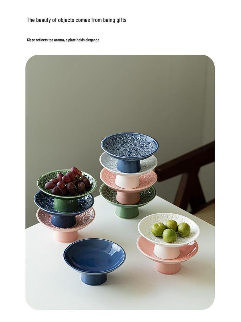 Elegant Ceramic Fruit & Dessert Plate with High Base – Luxurious Tableware for Cold Dishes