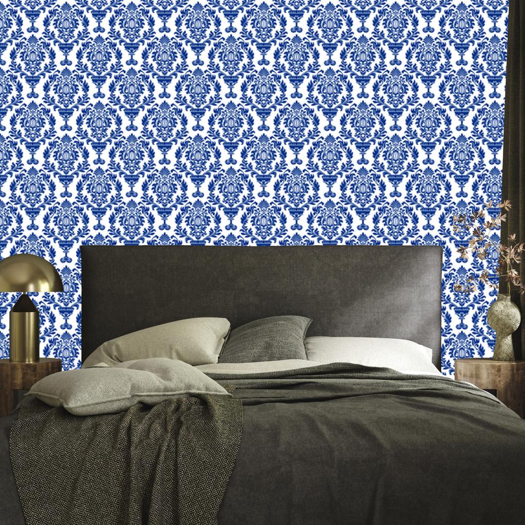 Blue and Azure Damask Wallpaper for Living Room and Bedroom 50x1000