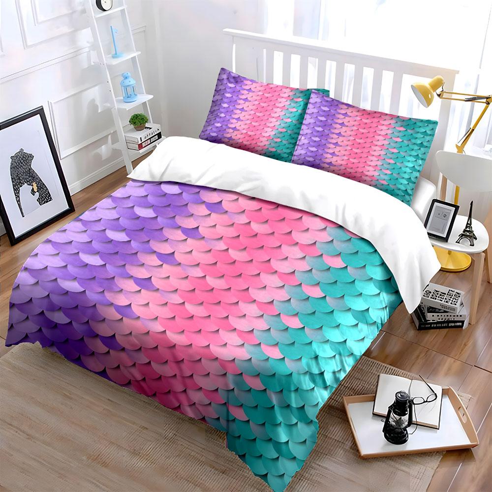 3Pcs Colorful Gradient Scale Pattern Duvet Cover Set With 3D Printing Design Soft Polyester Bedding Set All-Season Comfort