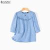 ZANZEA Women Summer Round Neck 3/4 Sleeve Plaid Blouses