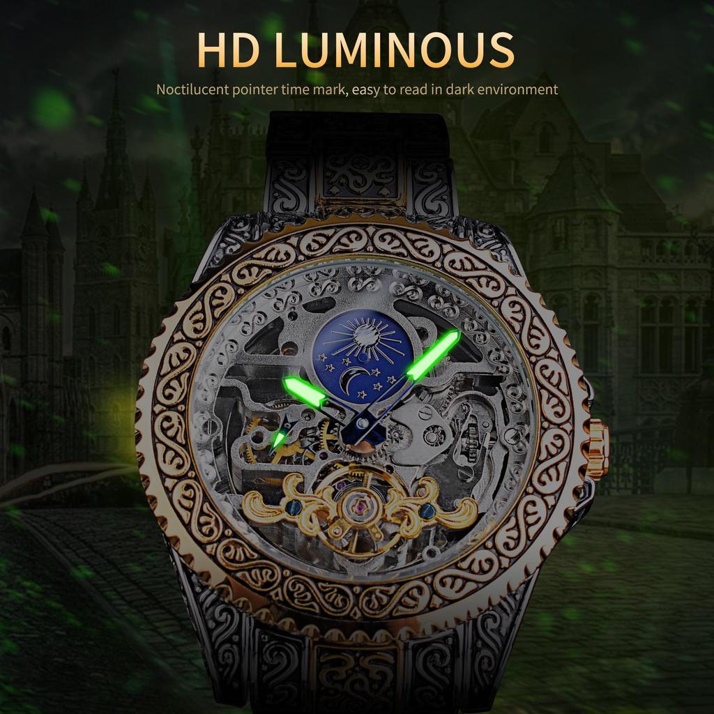 Transparente Modeuhren Leuchtendes Royal Design Gold Luxus Männer Mechanische Skelett-Armbanduhr Automatische Mechanische Armbanduhren