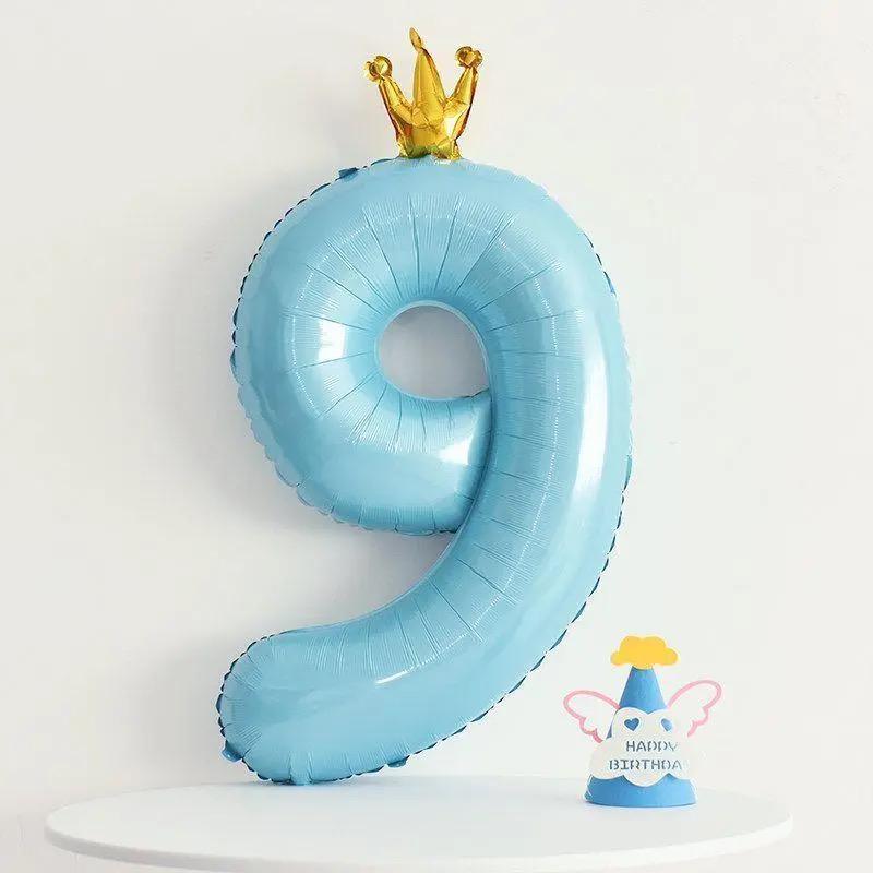 Gradient Color Crown Number Balloon Pillar, 32-40 Inch, First Birthday Party Decoration