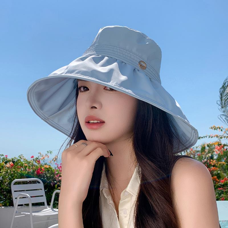 Spring and Summer Sun Hat Children Outdoor Travel Casual Versatile Bucket Hat Big Eaves Drawstring Sun Hat