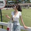 Women Navy Blue Floral Print Short Sleeve Crop Top With V Neck And Wrap Front Casual Summer Blouse