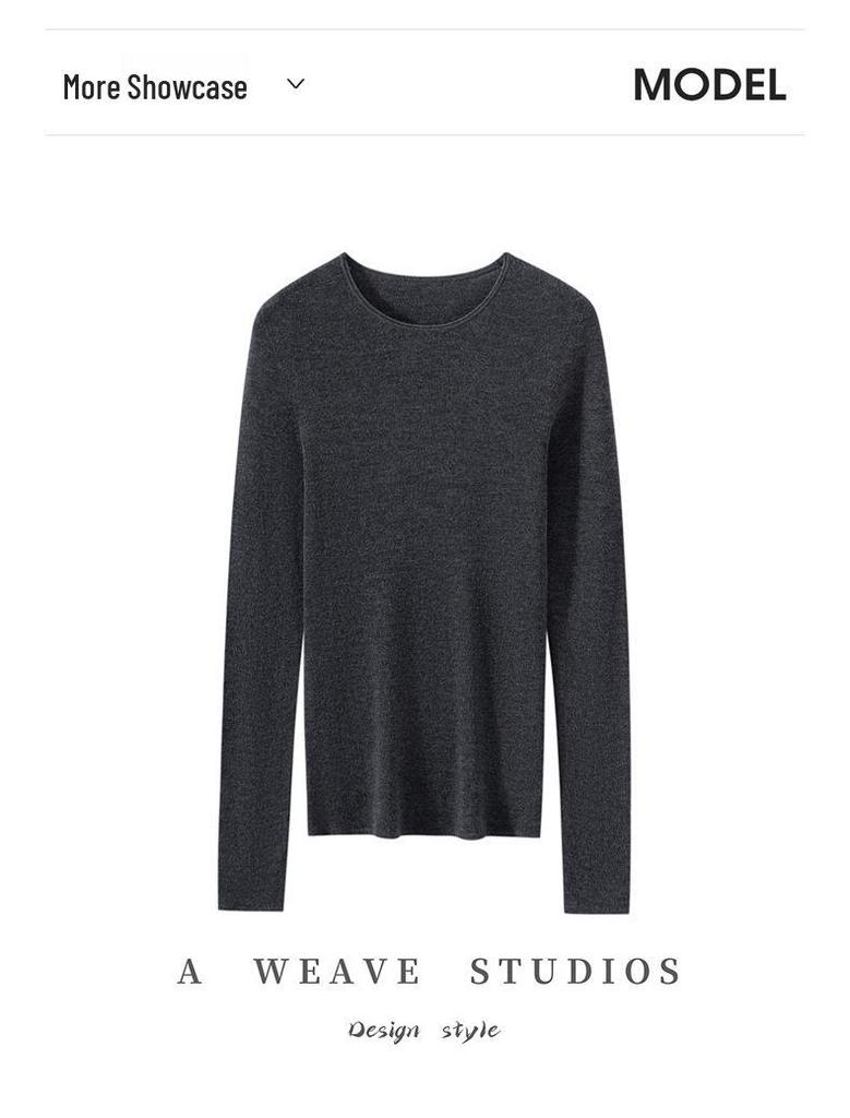 2026 Spring Seamless Round Neck Fine Knit Base Layer Shirt - 18 Gauge Superfine Wool