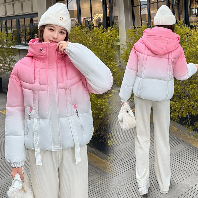 Gradient Hooded Winter Thickened Jacket