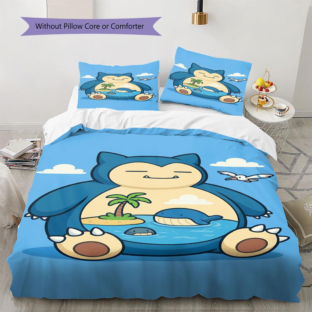 3Pcs Snorlax Bedding Set Kawaii Pokemon Printed Duvet Cover Soft Comfortable Bedroom Decoration