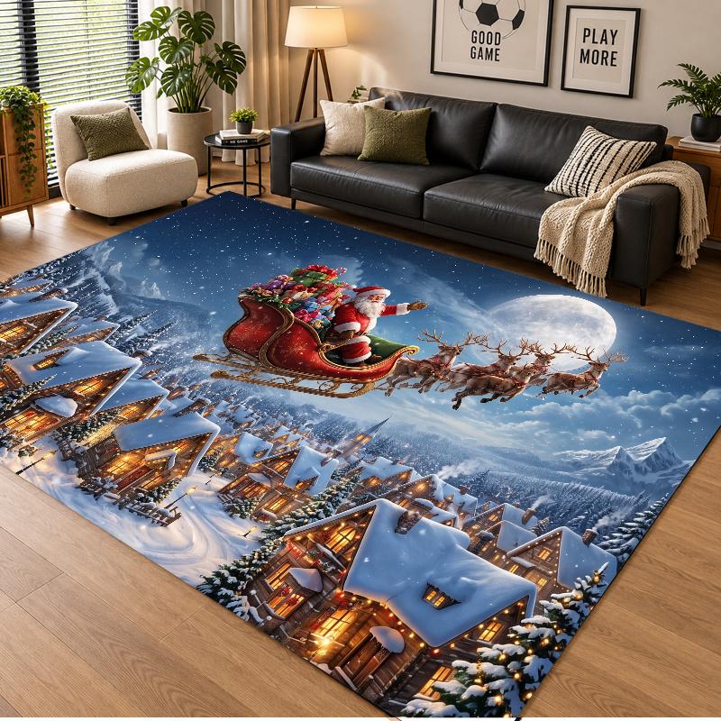 Christmas Theme Floor Carpet, Soft Area Rug, Xmas Indoor Home Holiday Decoration