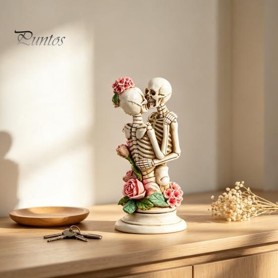Halloween Table Ornaments Resin Hugging Skeleton Couple Figurine with Roses, Gothic Eternal Love Skull Art Sculpture Statue, Day of The Dead Romantic