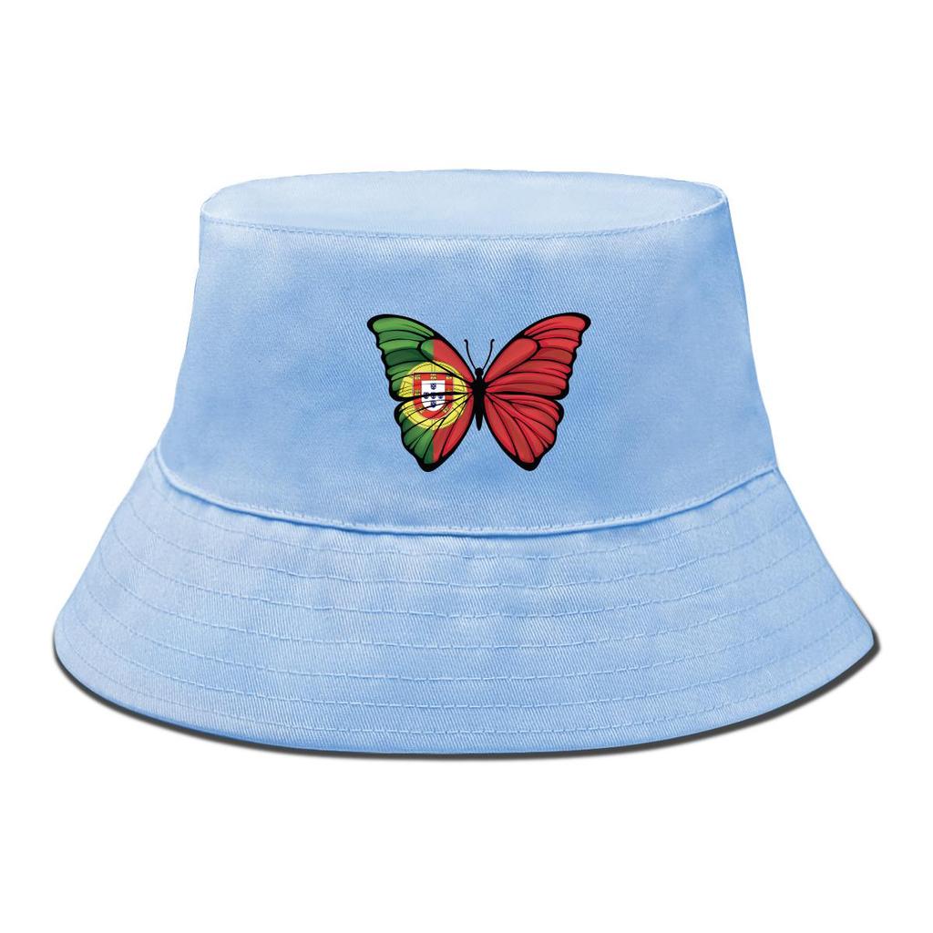 Bucket Hat With Butterfly Flag of Portugal Print , Patriotic Sun Cap Unisex Fashion Solid Color Beach Hat