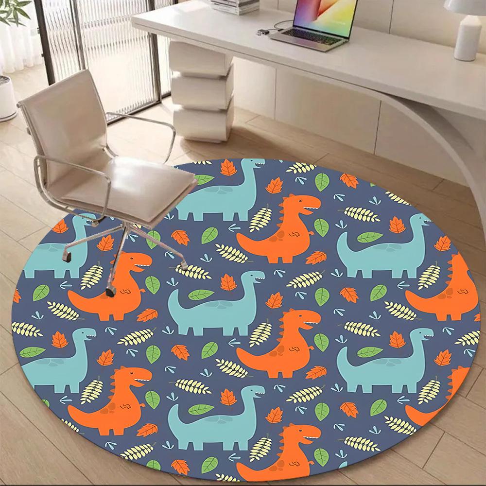 1PC Dino Leaves Office Round Area Rug, Mat Suitable For Office, Under Office Chairs Bedroom Living Room Home Decor, Room Deco