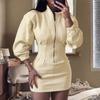 European and American Export Women's Clothing Autumn and Winter Casual and Comfortable Long-Sleeved Stand-Up Collar Zipper Waist Sweatshirt Dress