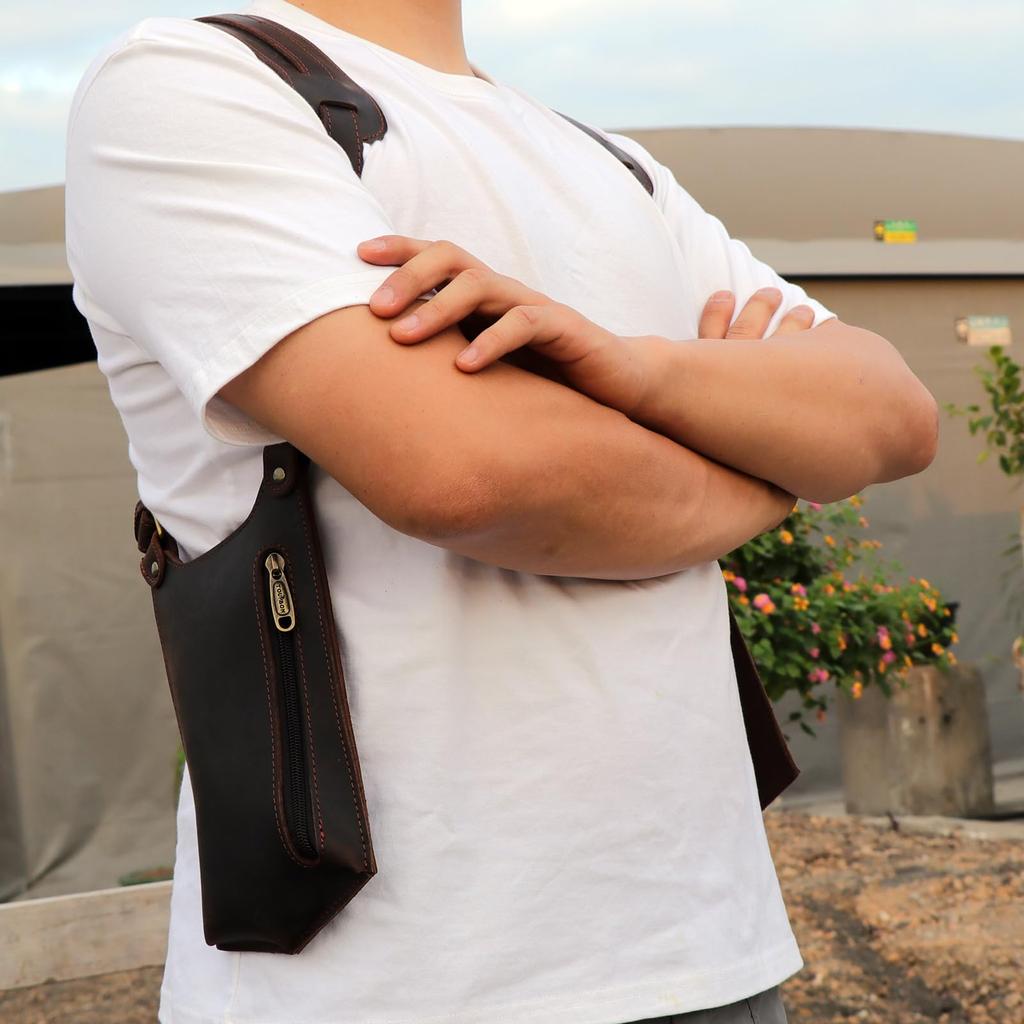 TOURBON Leather Holster Underarm Double Shoulder Multifunctional for Business and Travel Bag, Anti-Theft Wallet, Pouch, Adjustable, Hiking, Fishing,