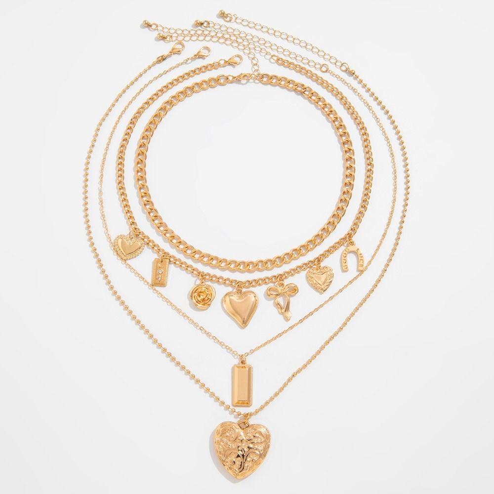 Starfish Shell Multilayer Necklace Heart Pendant Clavicle Chain Women Bohemia Style Necklace  Girls