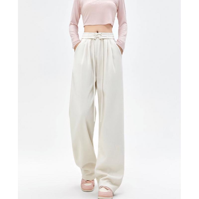 Women's Korean Style Lace-up Wide-leg Pants - Casual, Loose Fit for Spring & Autumn