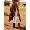 Vintage Western Leather Skirt With Lace Patchwork For Streetwear Fashion
