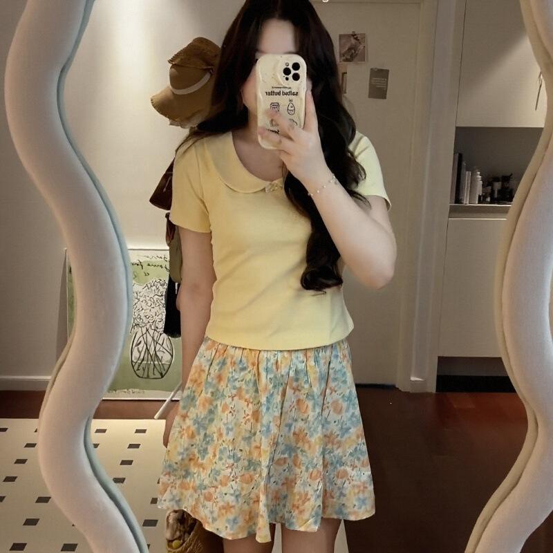 No Price Reduction #sweet Wind Short-sleeved T-shirt Women's Summer New Design Slim-fitting and Thin Top