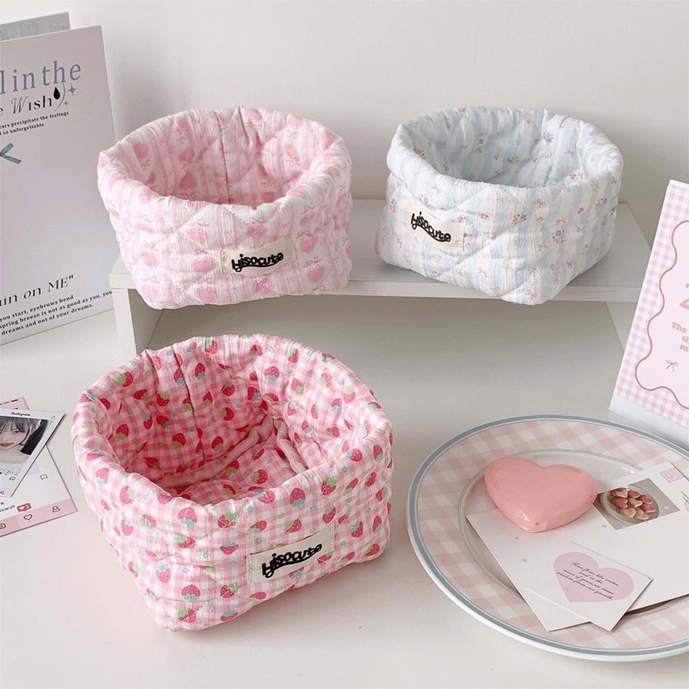 Quilted Fabric Desktop Storage Basket Large Capacity Fabric Storage Bin Cosmetics