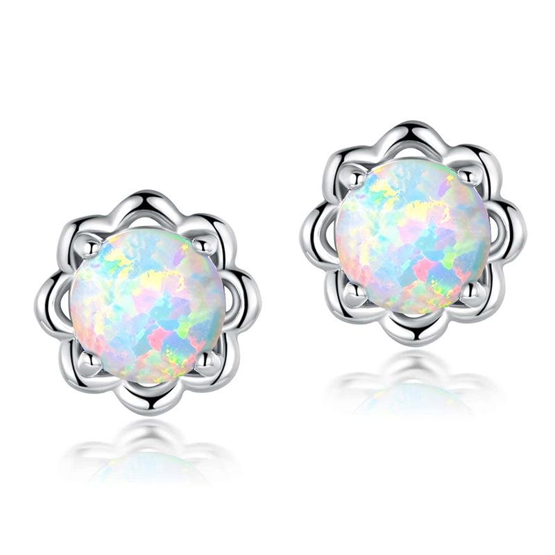 New opal stud earrings sunflower shape simple and beautiful wind copper plated real gold high quality opal earrings