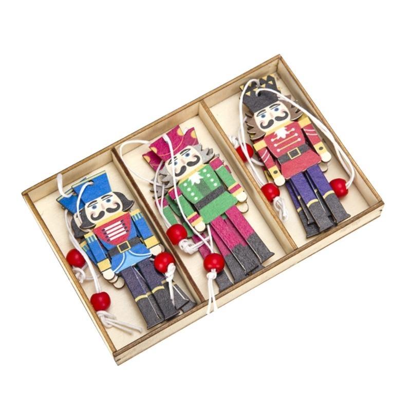 652F Christmas Ornaments Wooden Nutcrackers Soldier Hanging Pendant Party Decorations