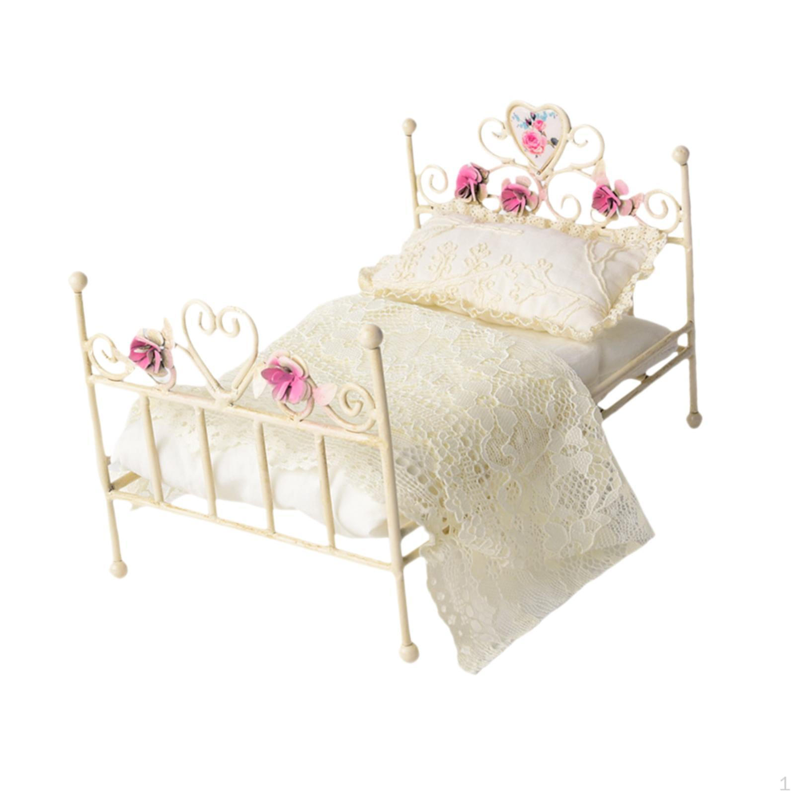 

1/12 кукольный домик железная кровать мини ретро реалистичный близнец крошечный для DIY модель жизни сцена макет Lace bedding