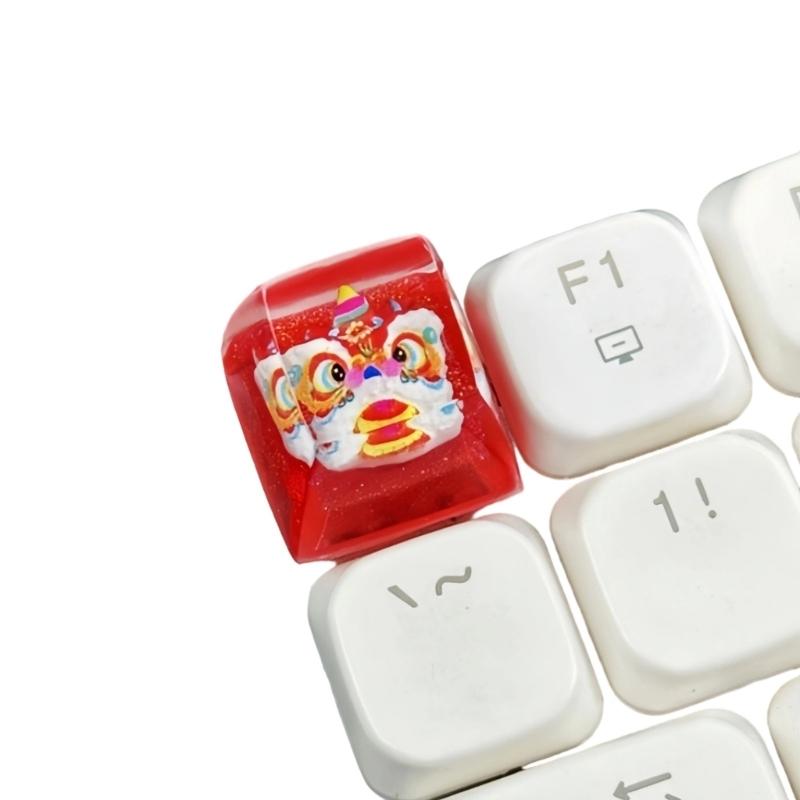 Resin Epoxy Keycap Featuring Embeddeds Traditional Dragon Dance Translucents Keycap for Backlit Keyboards