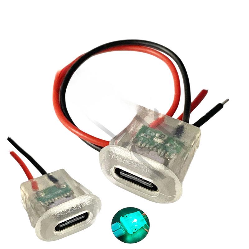 Type-C2P Transparent Green LED Desk Lamp with Oval USB-C Charging Port