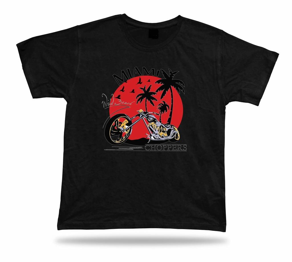 Tshirt Tee Shirt Birthday Gift Idea Miami Beach Chopper Bike Motorcycle Sunset