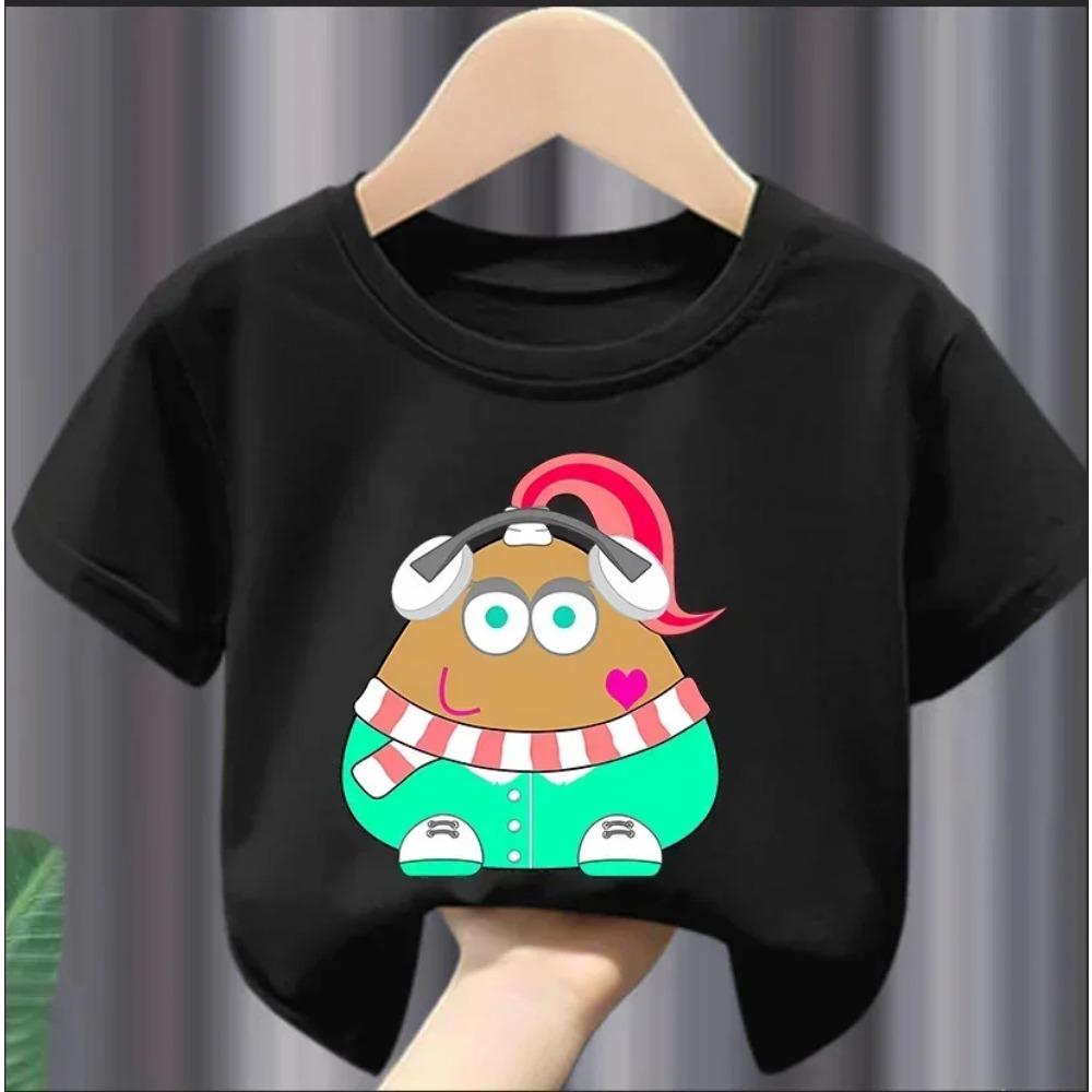 Christmas Cute My Pet Alien Pou Print Kids T-shirts Cartoon Summer Short Sleeve Baby Tees Tops Boys Girl Clothes Tshirts Y2k
