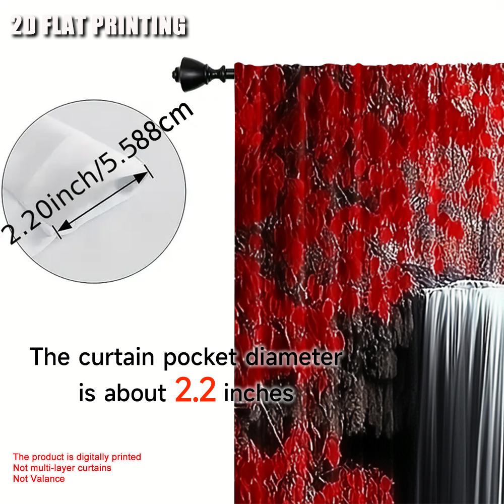2Pcs Red Forest Waterfall Windows Curtains Waterfall Red Forest Black And Red Natural Landscape Print Curtain For Living Room