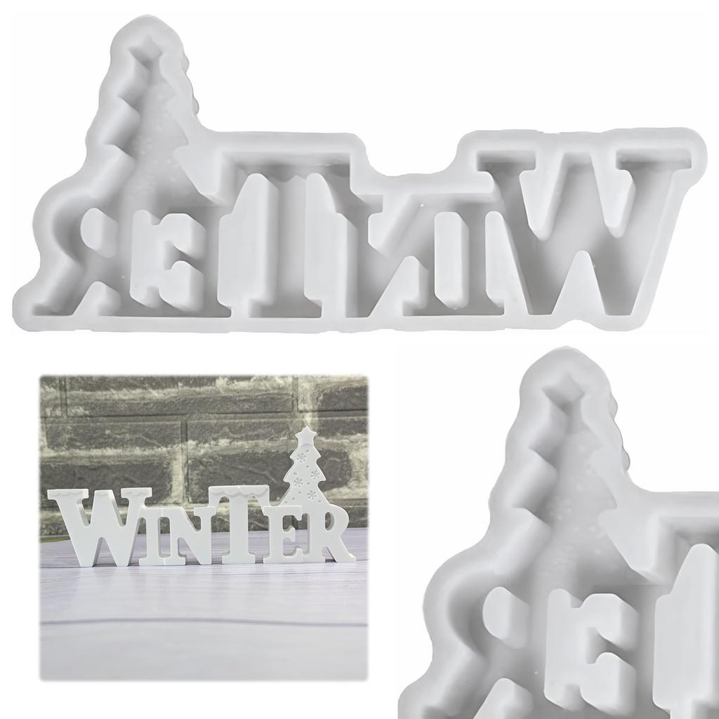 Winter Christmas Tree Silicone Mold 3D Winter Word Sign Resin Mold Cement Gypsum Mold DIY Table Decoration Home Decor