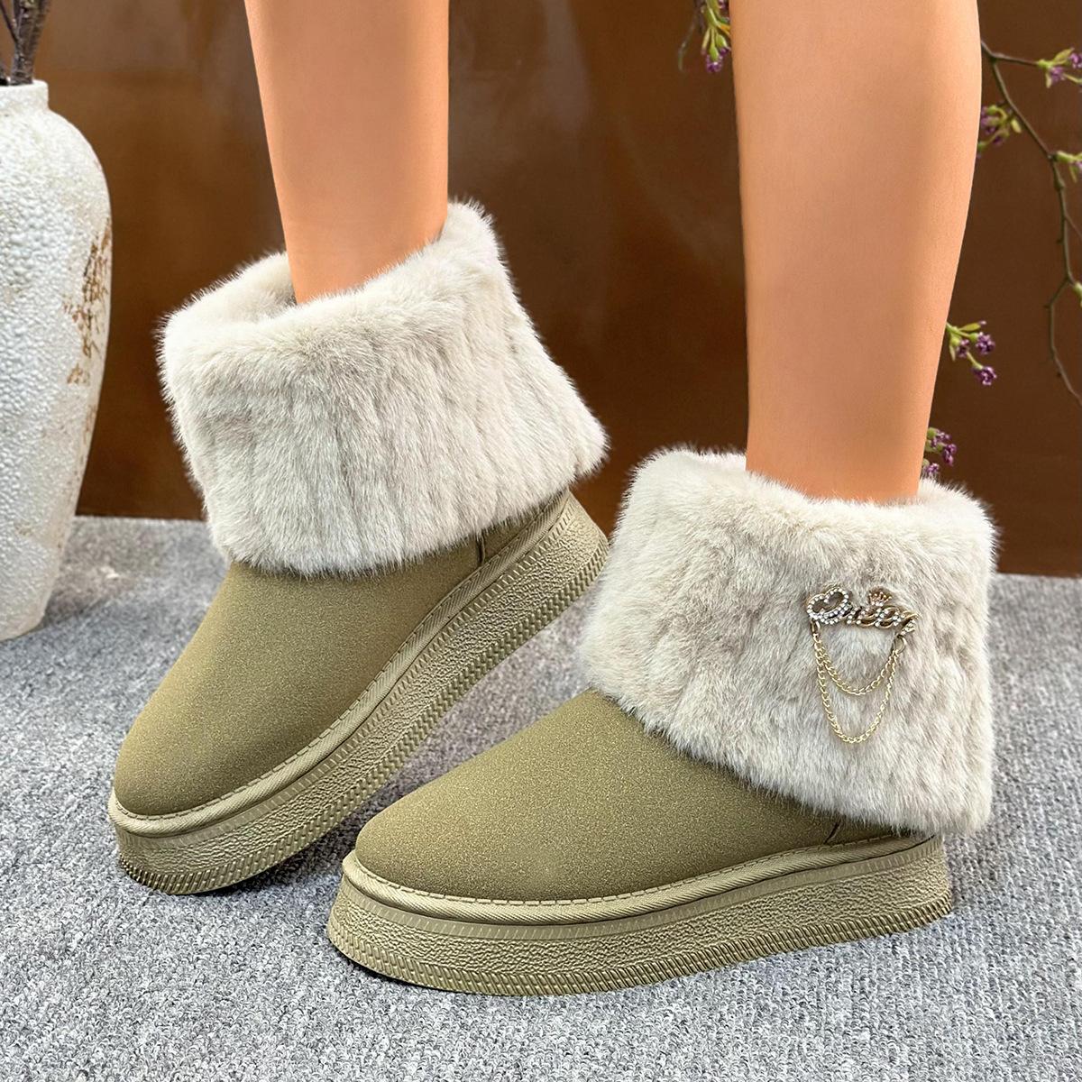 

2024 Бренд Жіноче взуття Сліпони Жіночі черевики Мода Металева прикраса Повсякденні черевики Жіночі Зимові Ланцюг Великий розмір Снігоходи 36 хакі