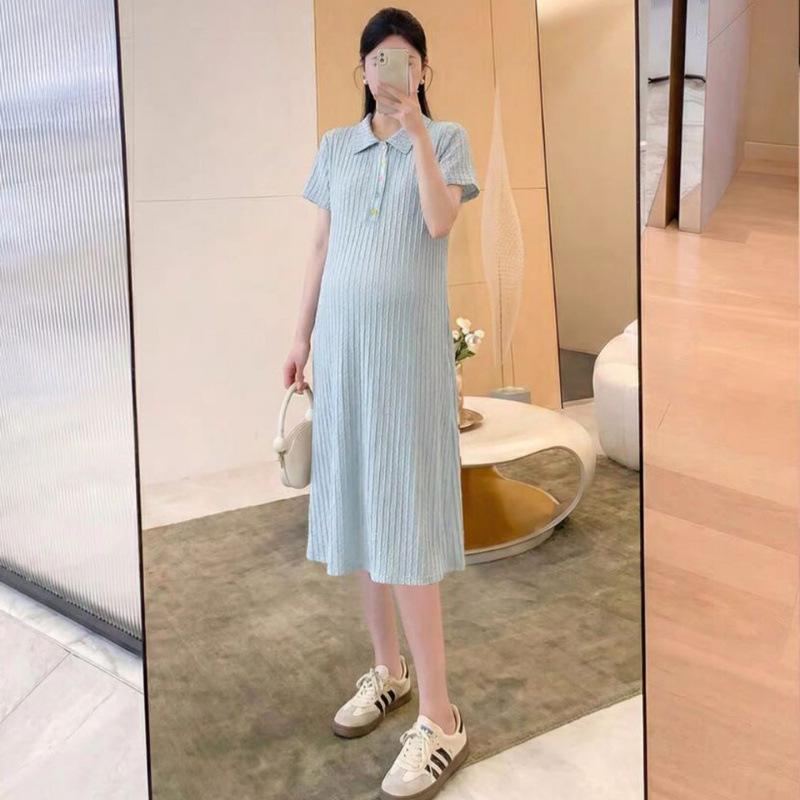 2026 Summer Korean Style Slimming Maternity Dress with Lapel - Age-Reducing and Trendy M