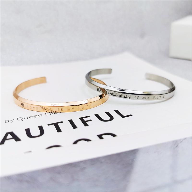 New Korean Style Rose Gold LOVE Open Bangle with White Diamond - Fashion Titanium Steel Jewelry