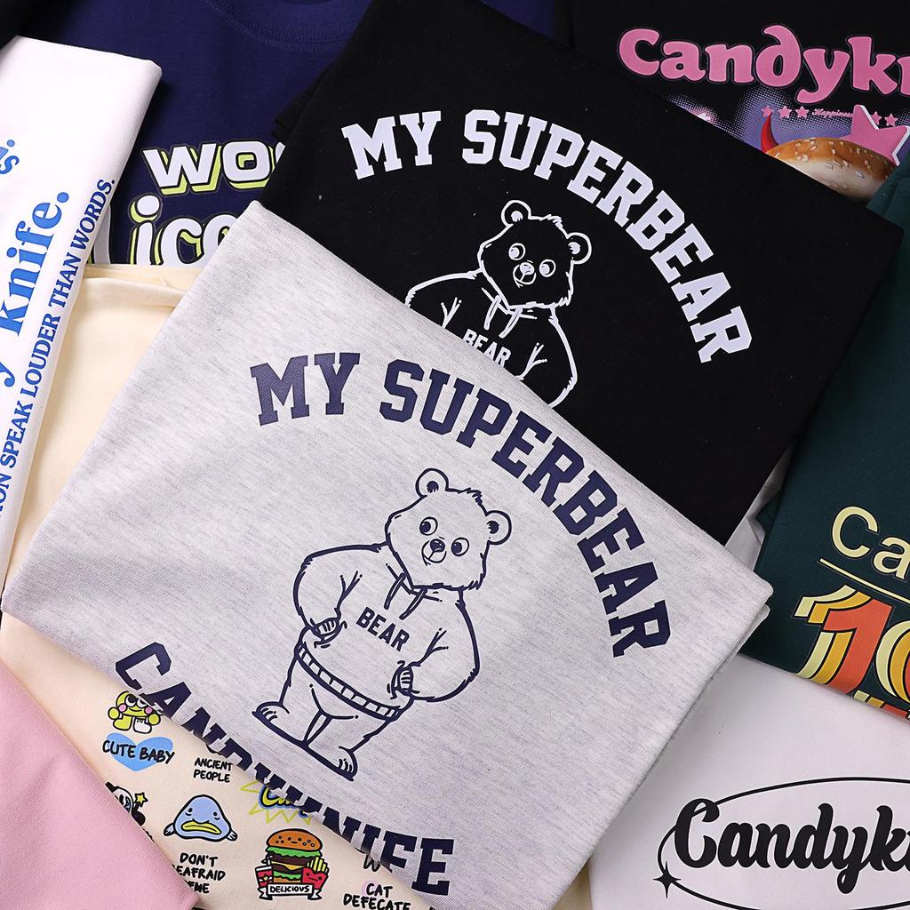 Unisex Oversized Bear Print Retro T-Shirt - Pure Cotton, Short Sleeve