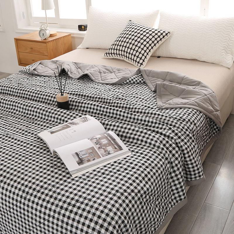 Kostkovaná letní přikrývka ve stylu preppy, Ultrasonicky embosovaná lehká klimatizační přikrývka, Pratelné v pračce, Celoroční polyesterový přehoz