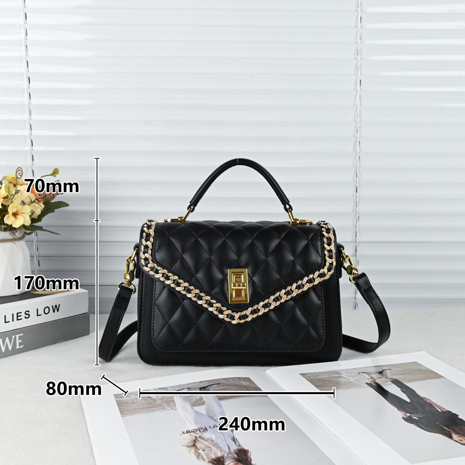 

2024 Elegant Diamond Chain Handbag - Women s Lock Square Crossbody Bag, Simple & Versatile 24x8x17 cm чорний
