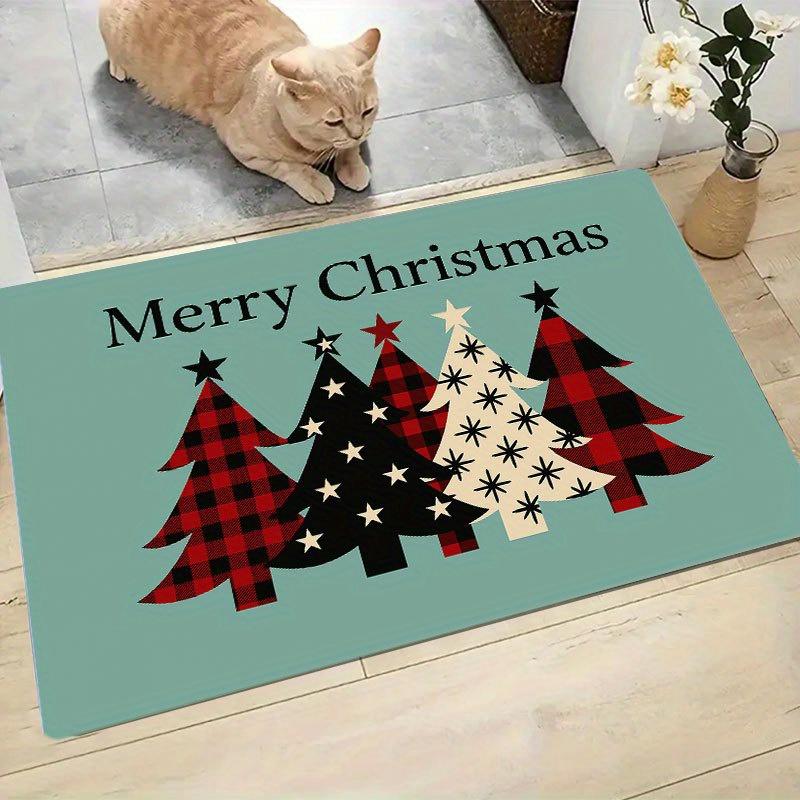 1Pcs Anti Fatigue Kitchen Rugs Christmas Plaid Trees Print Waterproof Non-Slip Thick Cushioned Kitchen Mat Heavy Duty Comfort Standing Mat for Kitchen