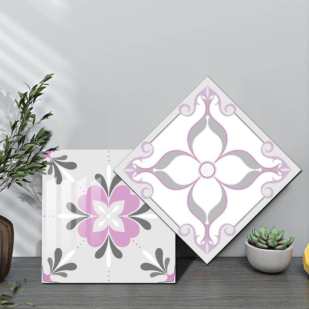 10pcs Grey and Pink Tiles Sticker Kitchen Wardrobe Bathroom Home Decor Self-adhesive Crystal Hard Film Art Wall Decals