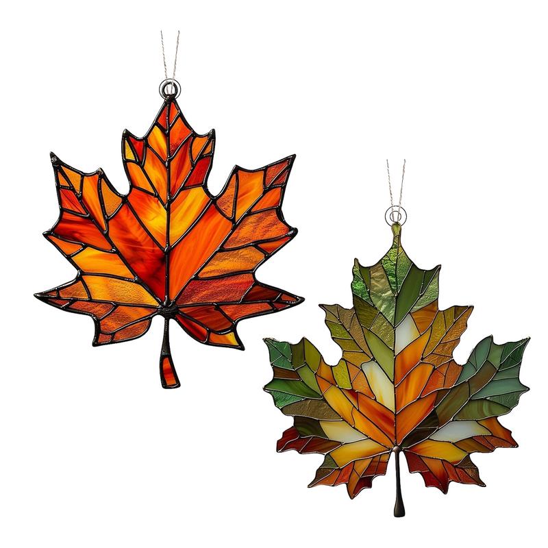 Maple Leaves Acrylic Ornament Fall Leaves Pendant Window Decor Maple Leaves Holiday Ornaments Stained Fall Decorations Acrylic
