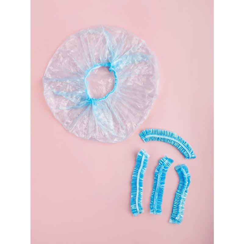 100pc Disposable Shower Cap Transparent Plastic Strip Waterproof Enlarged and Thickened Beauty and Hair Cap for Hotels