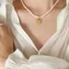 Natural Baroque Freshwater Pearl Peach Heart Necklace For Women, French Trendy Personality Niche Design Versatile Collarbone Chain