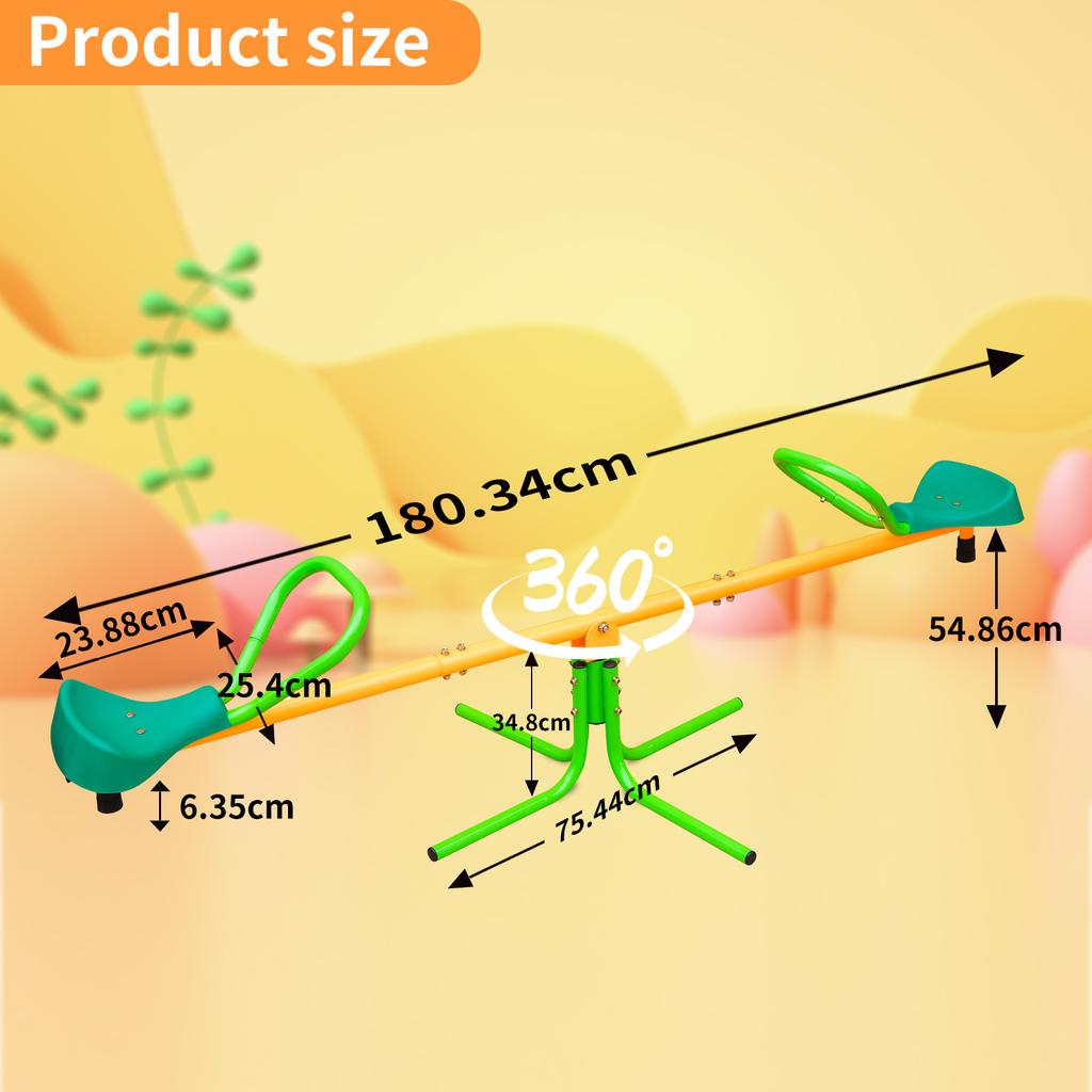 180.34Cm Seesaw, Children's Double Seesaw, Outdoor/ Garden/ School Play Equipment, Anti-slip, Yellow and Green Two-tone Colour Scheme