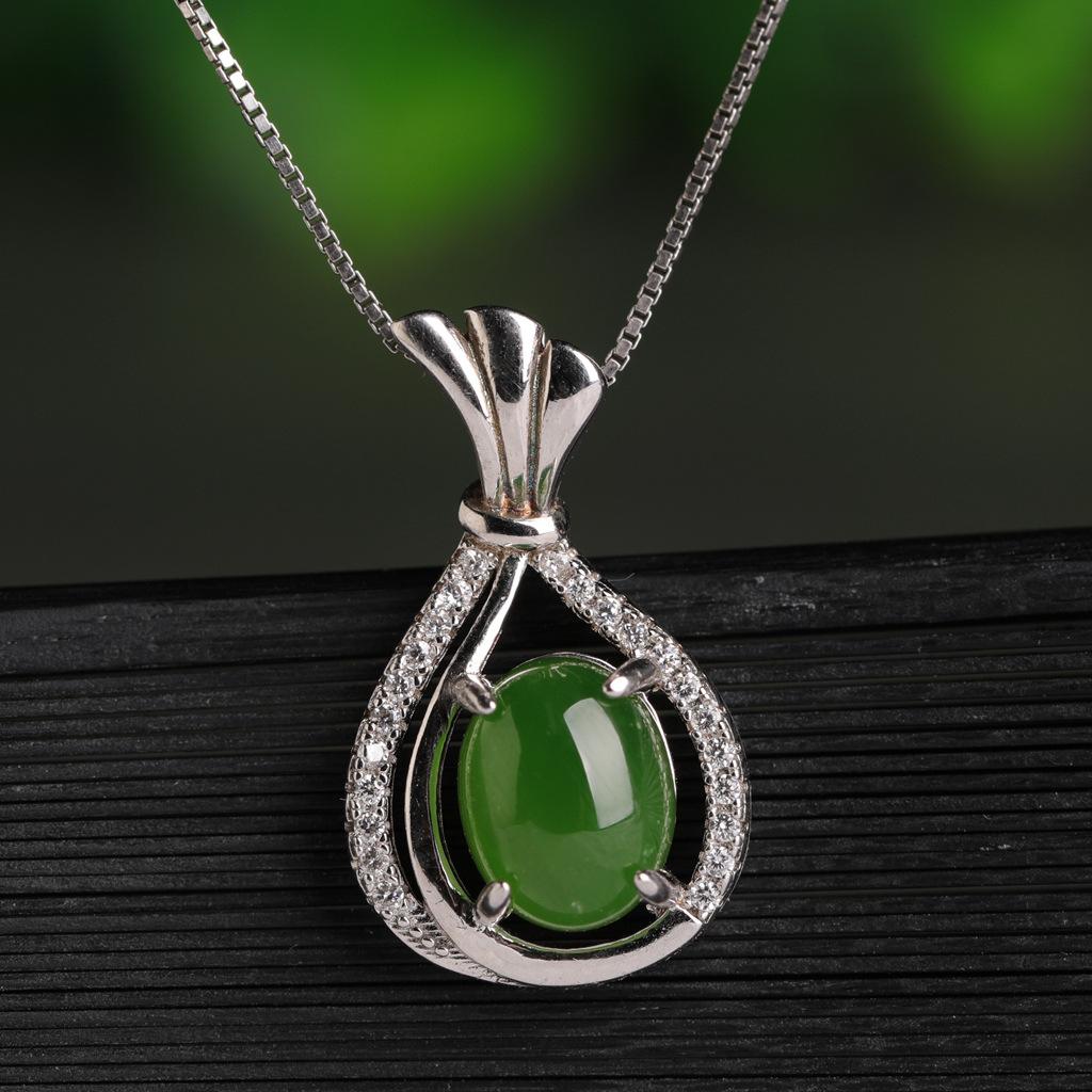 

Серебро 925 пробы, инкрустированное натуральным кулоном из нефрита Хотан, полой сумкой для благословения и нефритовым кулоном Тяньби