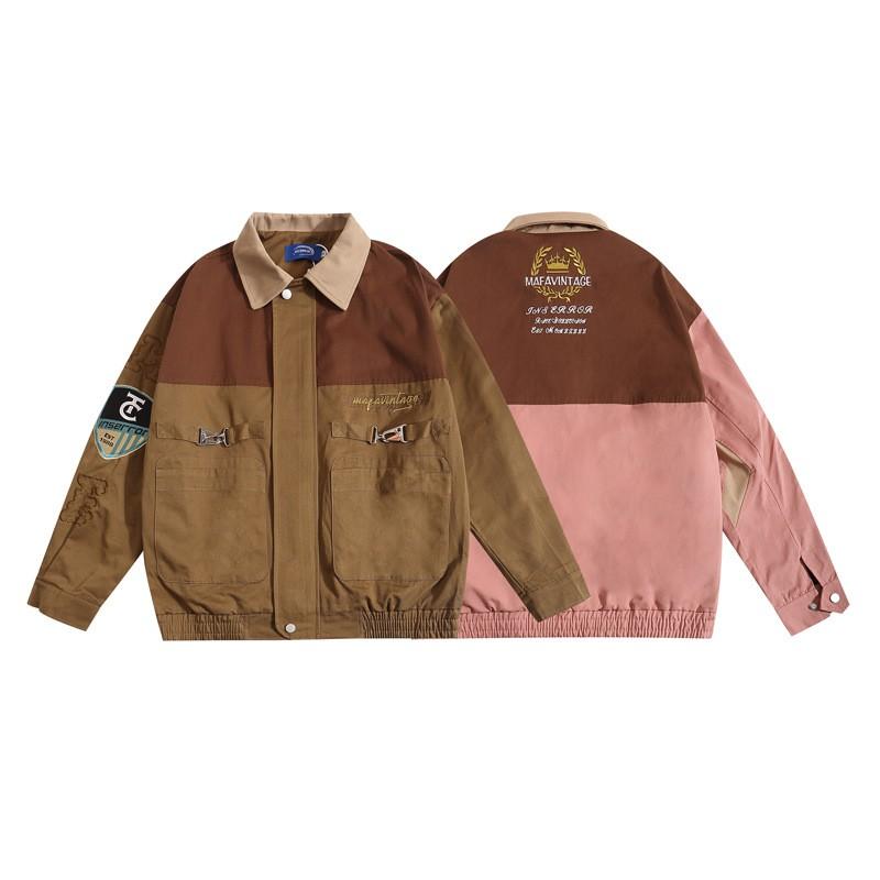 Vintage Americana Baseball Jacket Men Women - Embroidered Streetwear Oversized Workwear Coat Fall