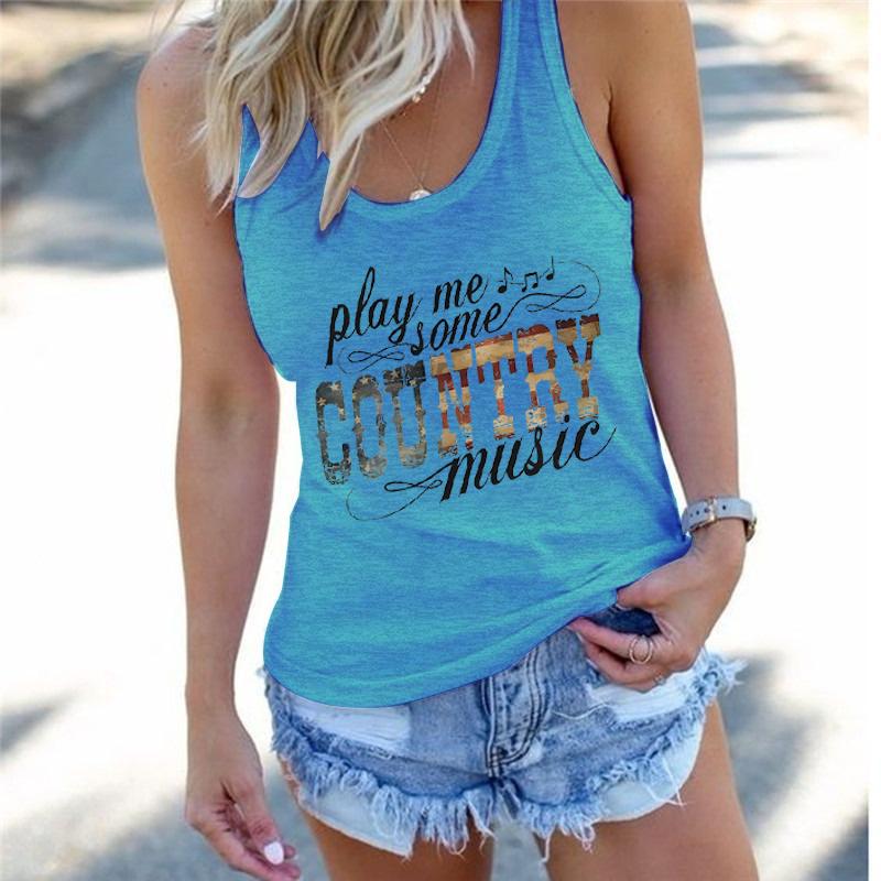 Women's Country Music Festival Printed Tops Play Me Some Country Music Graphic Tank Top Women Cowgirl Racerback Summer Outfit